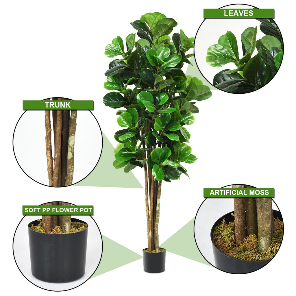 Artificial Indoor-Outdoor Fiddle Leaf Fig Tree - 71 Inch with Realistic Trunks and Leaves