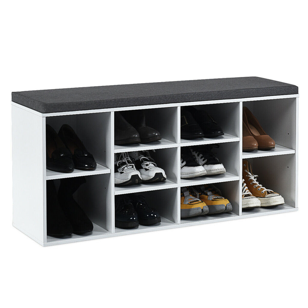10-Cube Shoe Storage Bench with Cushion - White