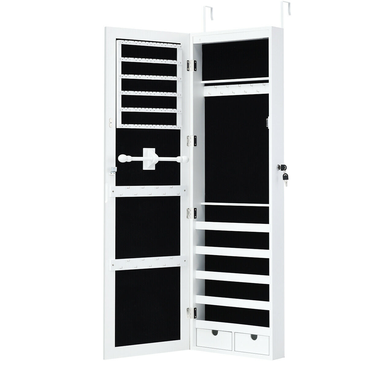 Wall-Mounted Lockable Mirrored Jewelry Cabinet with LED Lights - Style 2