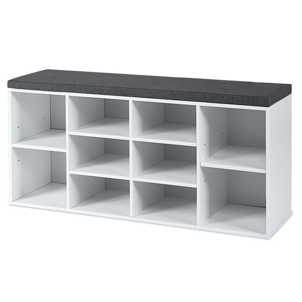 10-Cube Shoe Storage Bench with Cushion - White