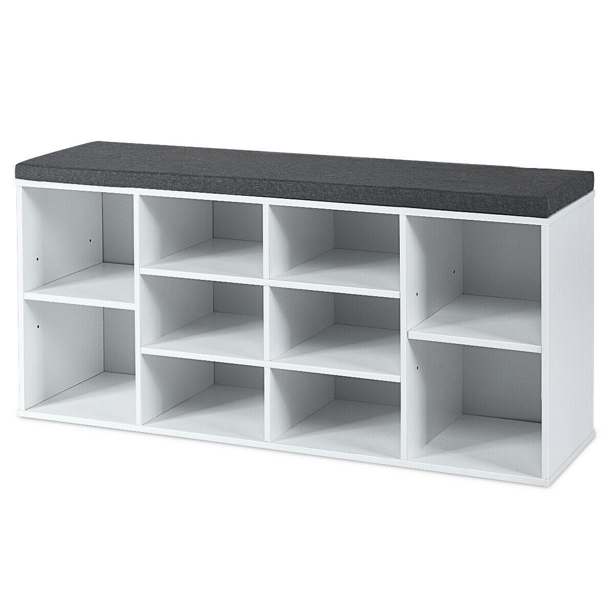 10-Cube Shoe Storage Bench with Cushion - White