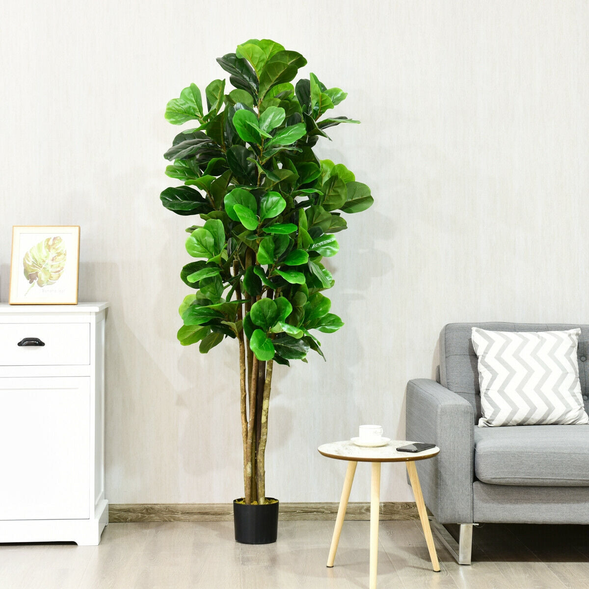 Artificial Indoor-Outdoor Fiddle Leaf Fig Tree - 71 Inch with Realistic Trunks and Leaves