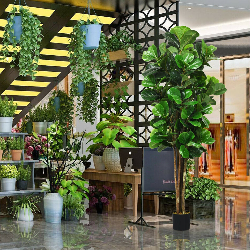 Artificial Indoor-Outdoor Fiddle Leaf Fig Tree - 71 Inch with Realistic Trunks and Leaves
