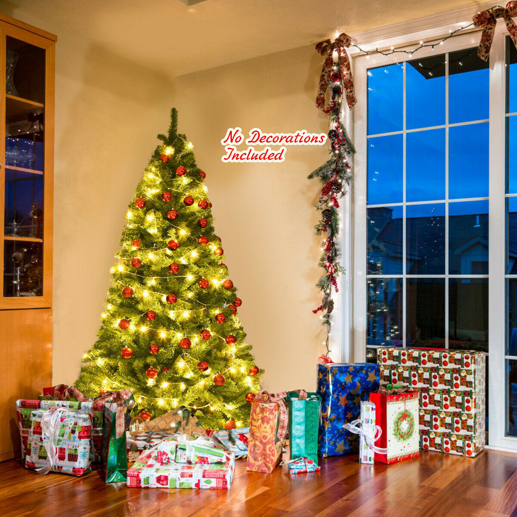 6 Ft Artificial Christmas Tree with Hinged PVC & Metal Stand - Costway