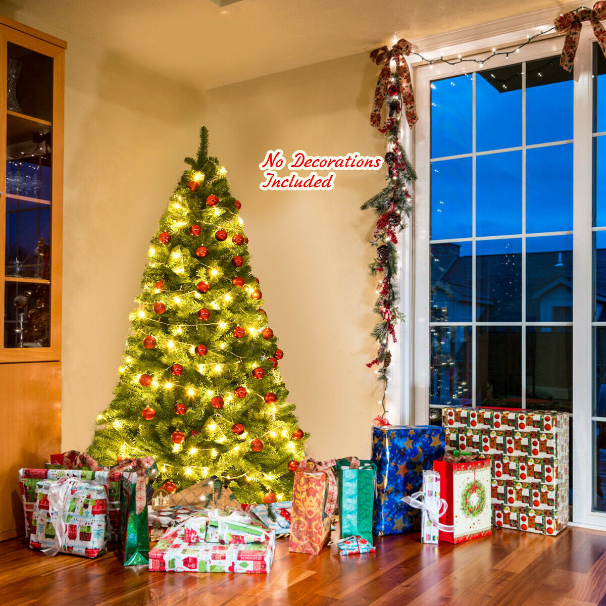 6 Ft Artificial Christmas Tree with Hinged PVC & Metal Stand - Costway