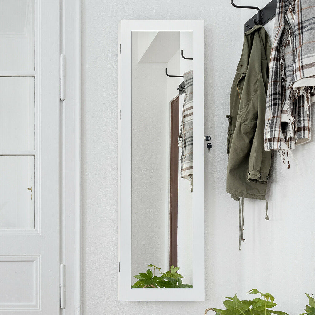 Wall-Mounted Lockable Mirrored Jewelry Cabinet with LED Lights - Style 2