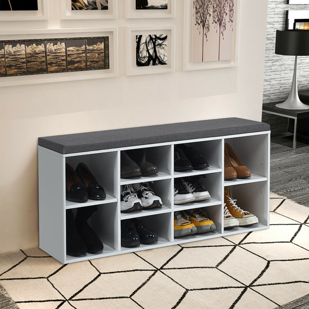 10-Cube Shoe Storage Bench with Cushion - White
