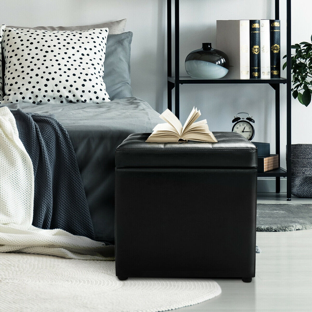 16 Inch Ottoman Storage Box with Hinge Top - Black