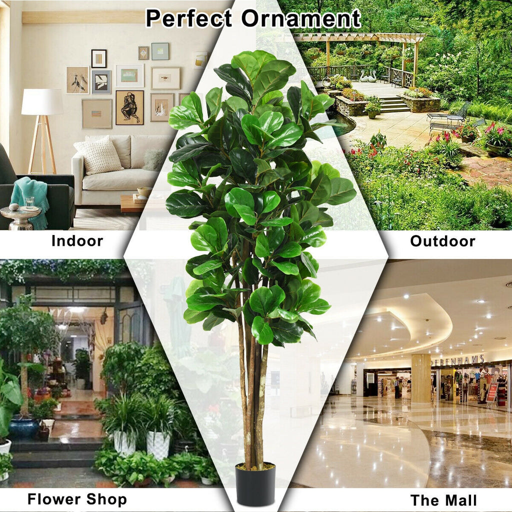 Artificial Indoor-Outdoor Fiddle Leaf Fig Tree - 71 Inch with Realistic Trunks and Leaves