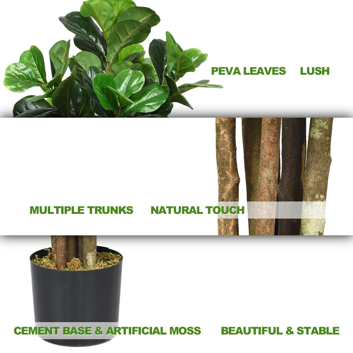 Artificial Indoor-Outdoor Fiddle Leaf Fig Tree - 71 Inch with Realistic Trunks and Leaves