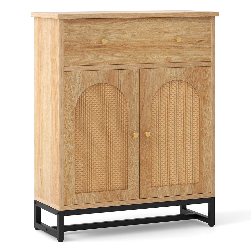 Accent Floor Storage Cabinet with Rattan Doors and Drawer