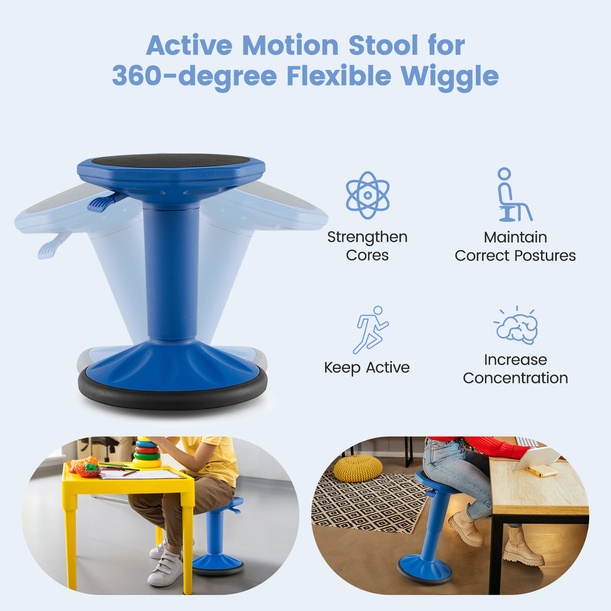 Adjustable Wobble Stool for Kids – Navy Active Learning Chair