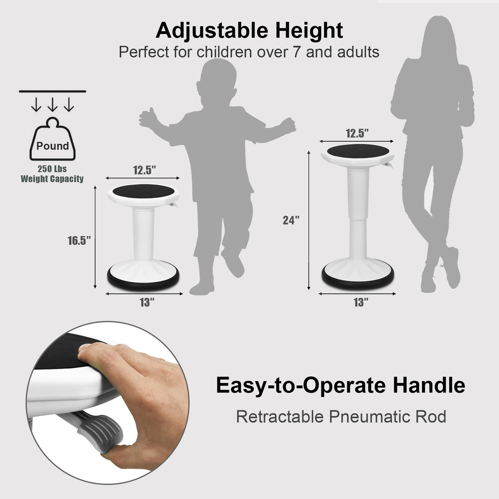 Adjustable Wobble Stool for Kids - Active Learning, White