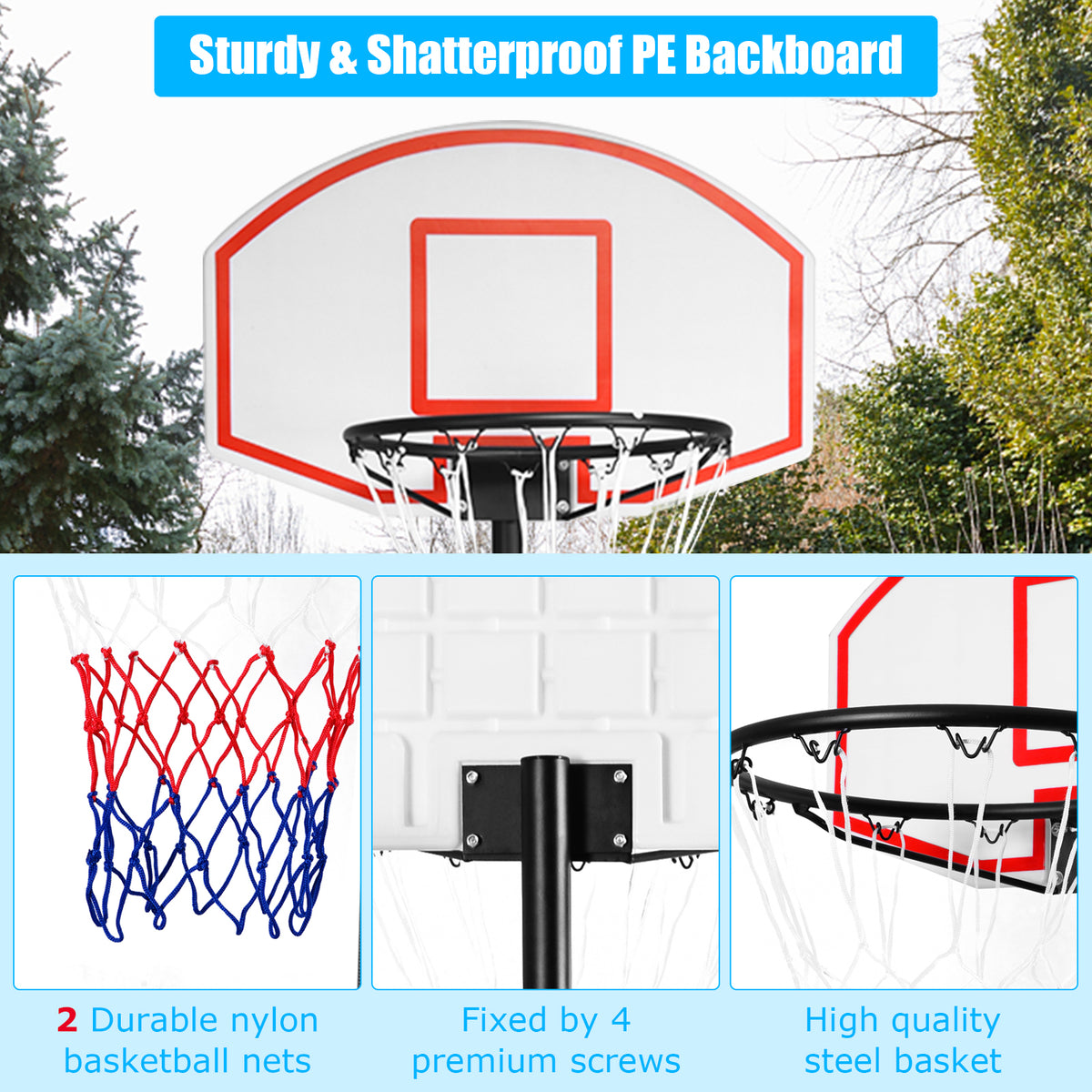 Adjustable Indoor/Outdoor Basketball Hoop System with Wheels