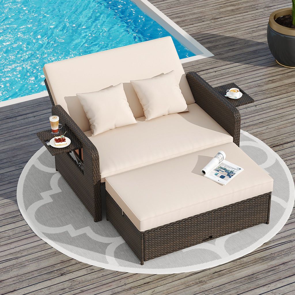 Outdoor Daybed Loveseat Set with Storage Ottoman – Space-Saving Design