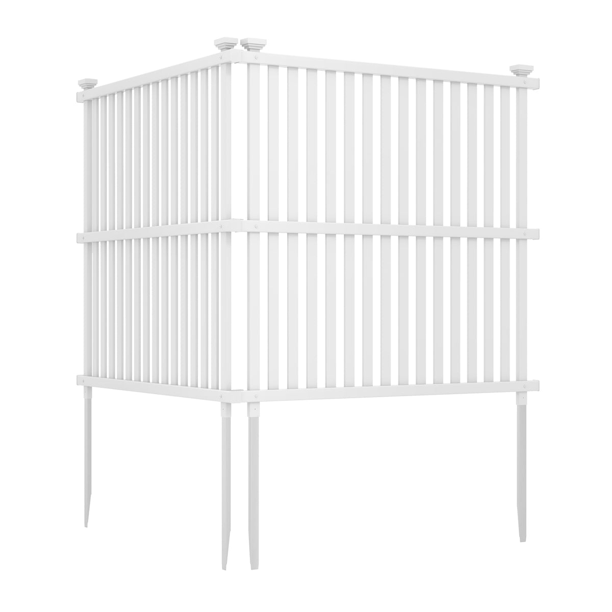 2-Panel Outdoor Fence Panel for Air Conditioner with Metal Ground Stakes - White 45x45 Inch