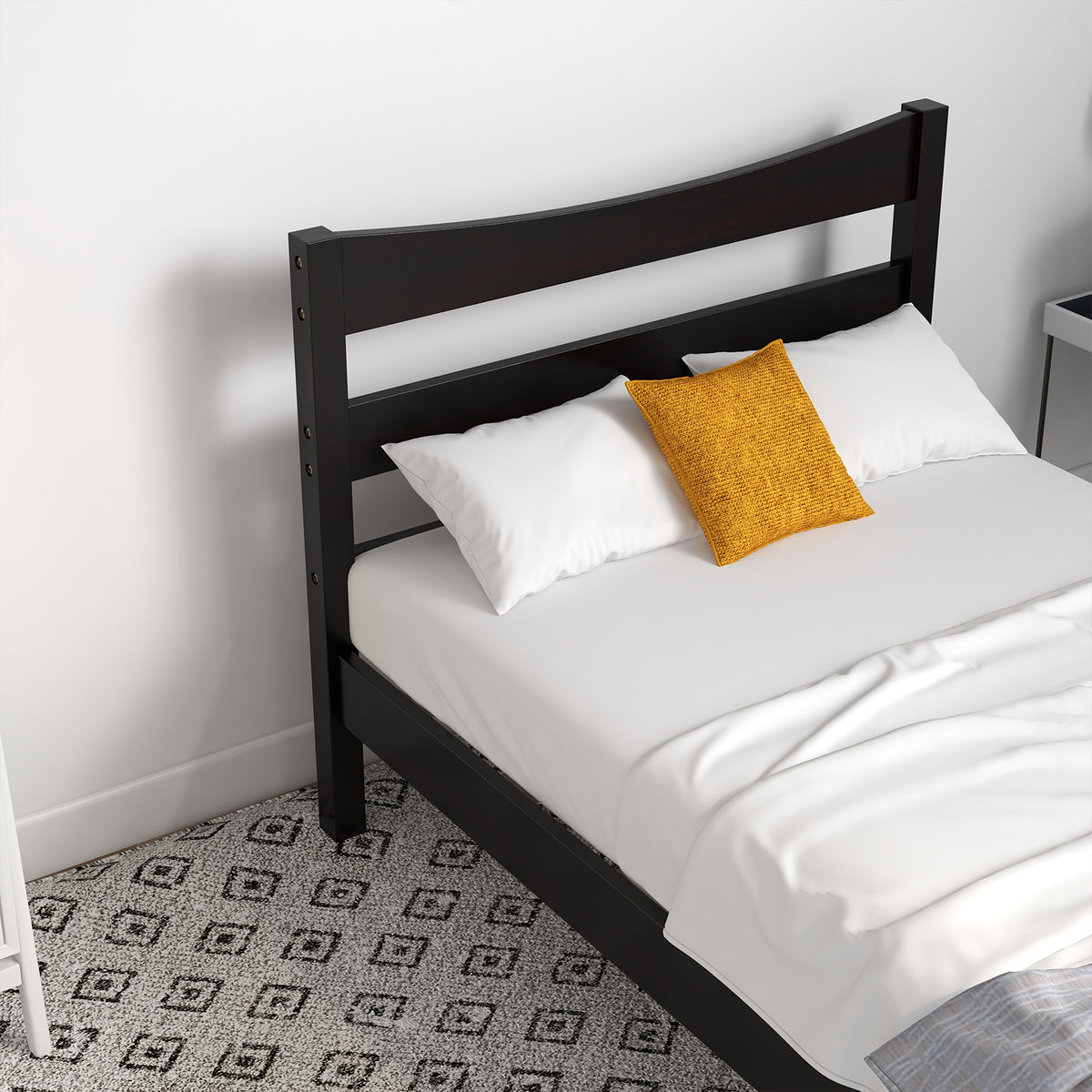 Twin Size Rustic Platform Bed Frame with Headboard - Dark Brown
