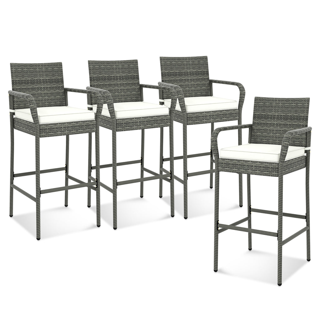 Patio Wicker Barstools with Armrests and Soft Cushions for Porch
