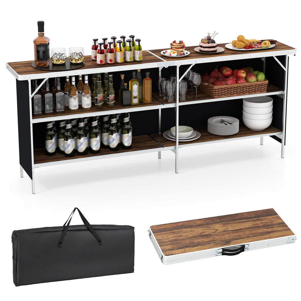 Aluminum Portable Picnic Table with Storage Shelves – Coffee