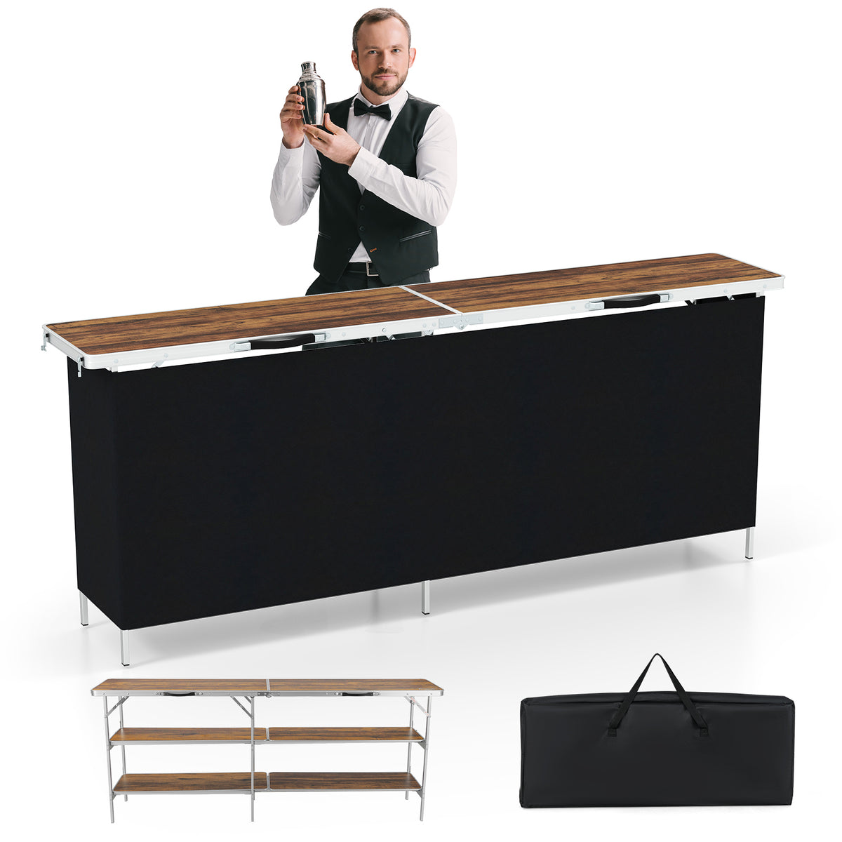 Aluminum Portable Picnic Table with Storage Shelves – Coffee