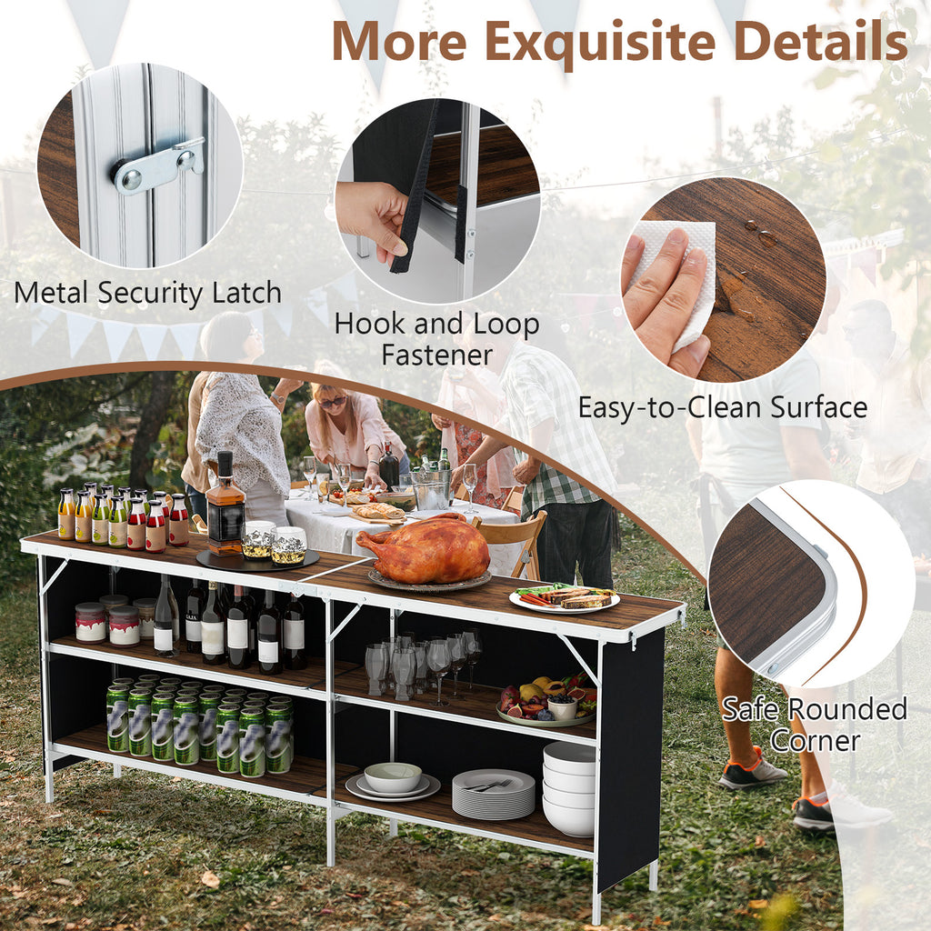 Aluminum Portable Picnic Table with Storage Shelves – Coffee