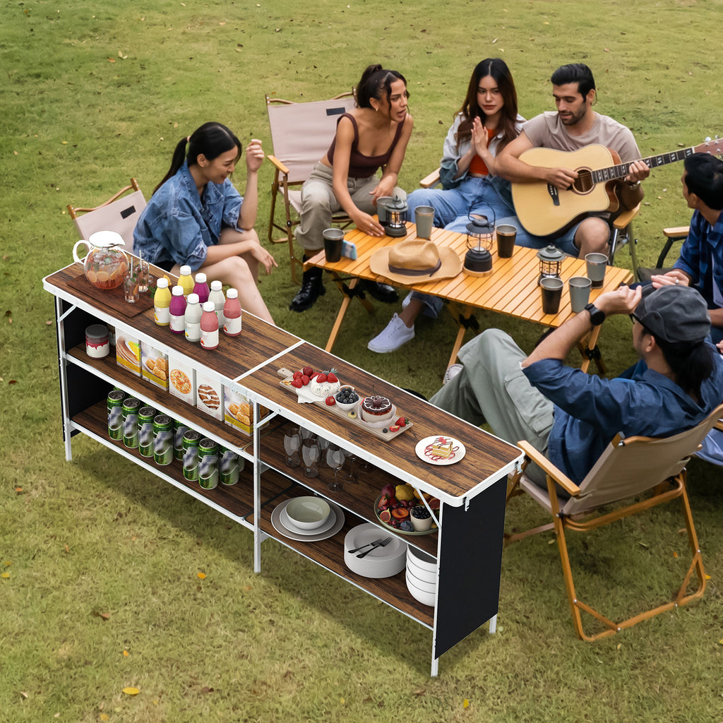 Aluminum Portable Picnic Table with Storage Shelves – Coffee