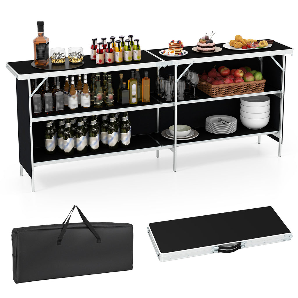 Aluminum Portable Picnic Table with Storage Shelves – Coffee