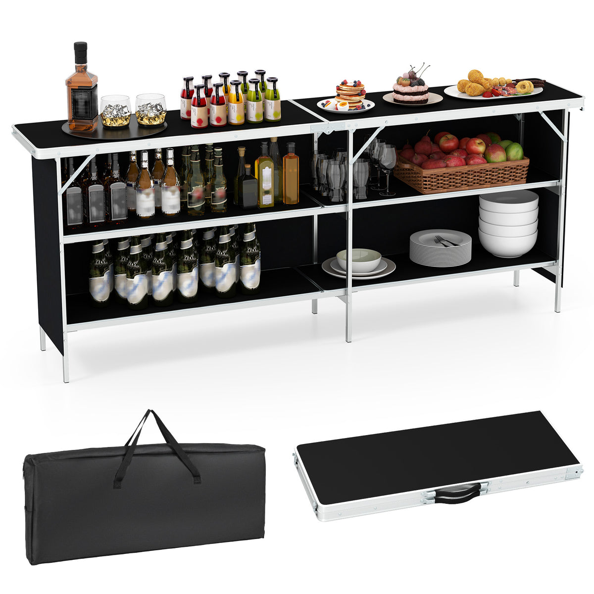 Aluminum Portable Picnic Table with Storage Shelves – Coffee