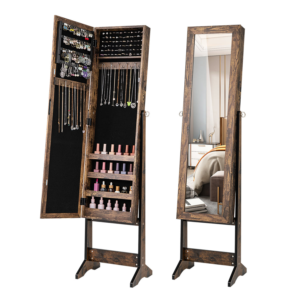 Mirrored Standing Jewelry Cabinet Storage Box - Brown