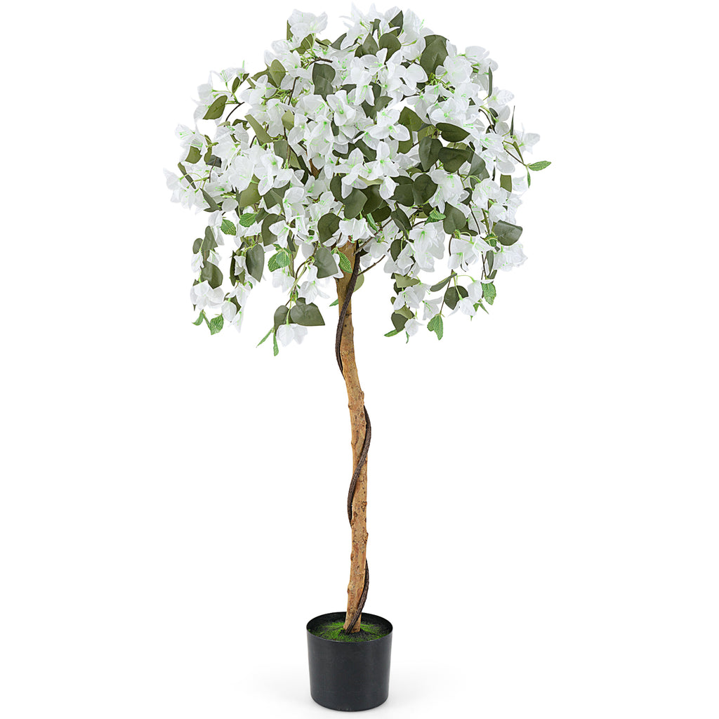 Artificial Azalea Tree with Cement Pot - White, 4.5 Feet, Realistic Indoor Decor