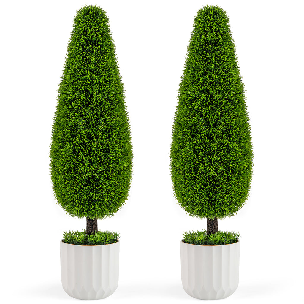 Artificial Cedar Bush with Nursery Pot - Green Teardrop Shape, 2 Pack