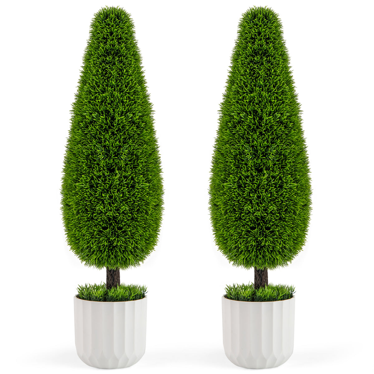 Artificial Cedar Bush with Nursery Pot - Green Teardrop Shape, 2 Pack