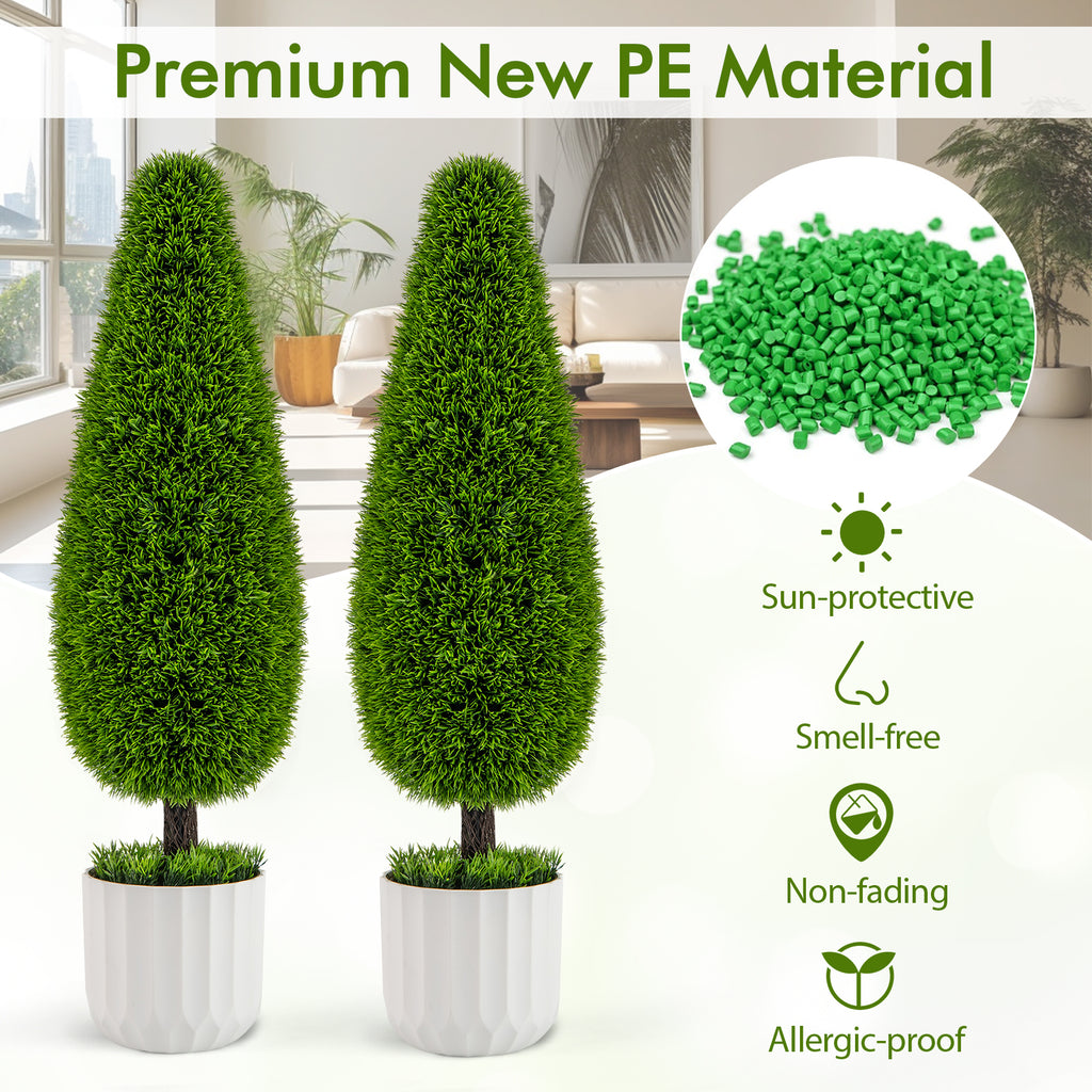 Artificial Cedar Bush with Nursery Pot - Green Teardrop Shape, 2 Pack
