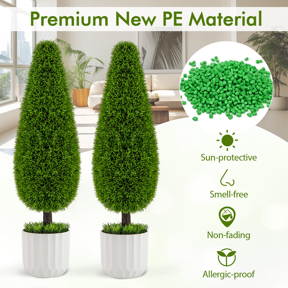 Artificial Cedar Bush with Nursery Pot - Green Teardrop Shape, 2 Pack