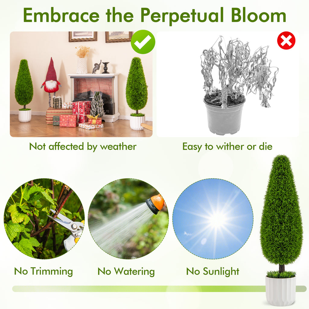 Artificial Cedar Bush with Nursery Pot - Green Teardrop Shape, 2 Pack