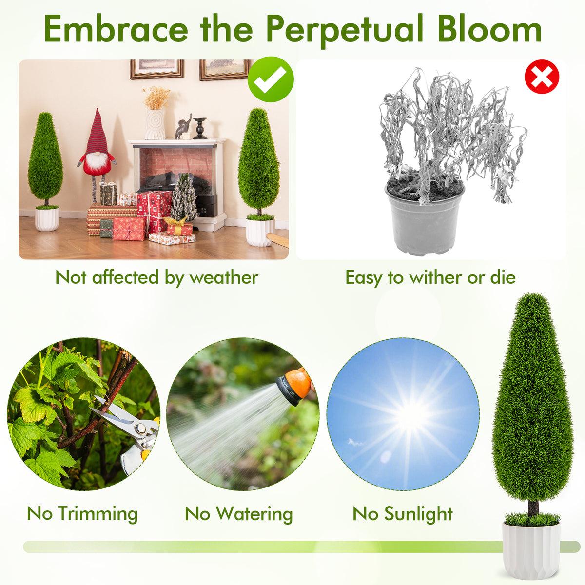 Artificial Cedar Bush with Nursery Pot - Green Teardrop Shape, 2 Pack