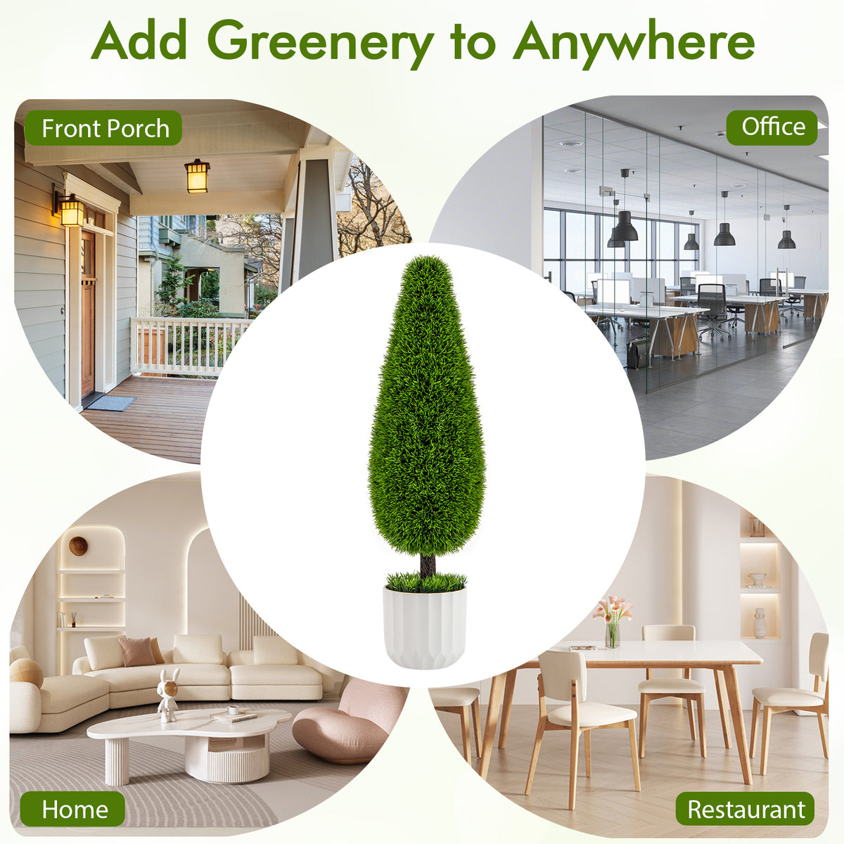 Artificial Cedar Bush with Nursery Pot - Green Teardrop Shape, 2 Pack
