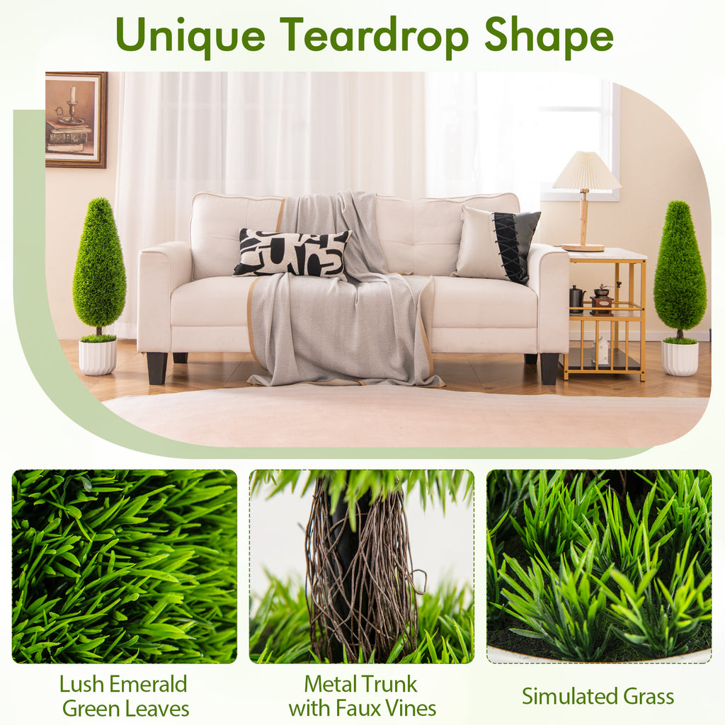 Artificial Cedar Bush with Nursery Pot - Green Teardrop Shape, 2 Pack