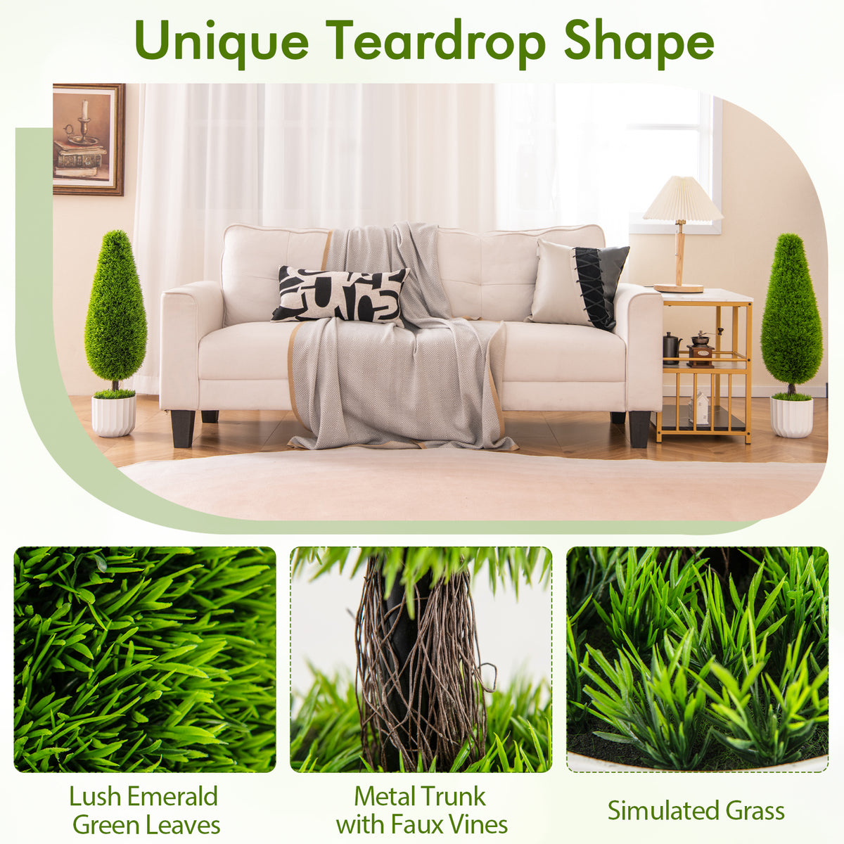 Artificial Cedar Bush with Nursery Pot - Green Teardrop Shape, 2 Pack