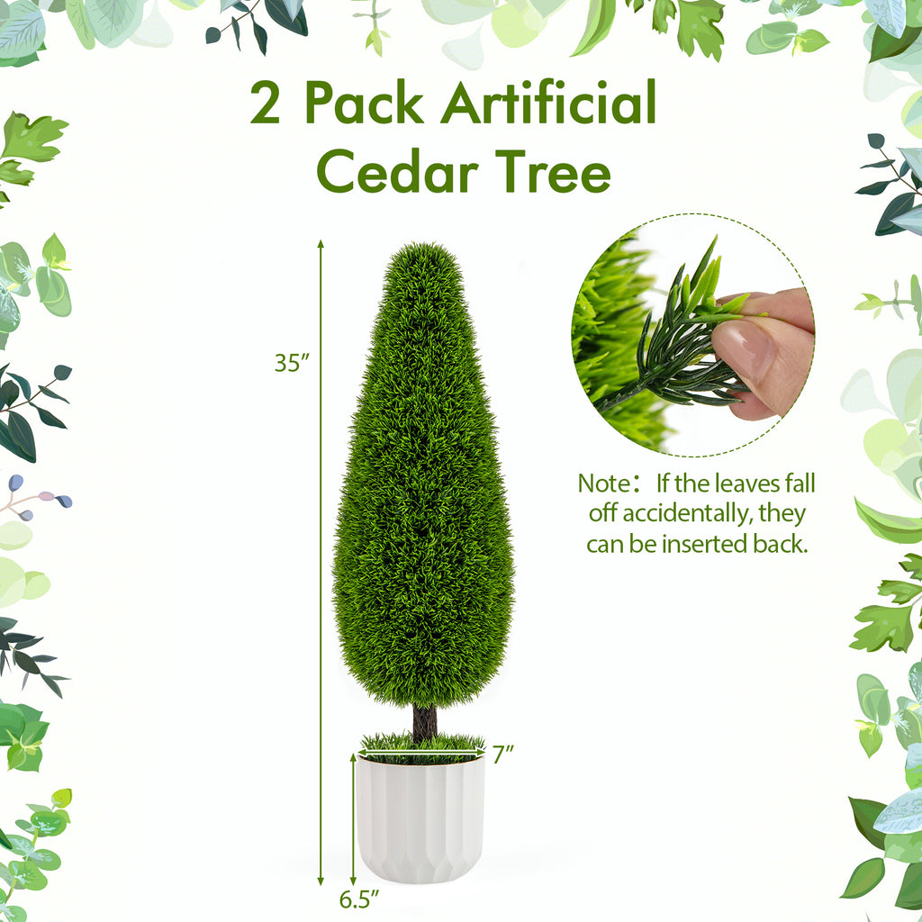 Artificial Cedar Bush with Nursery Pot - Green Teardrop Shape, 2 Pack