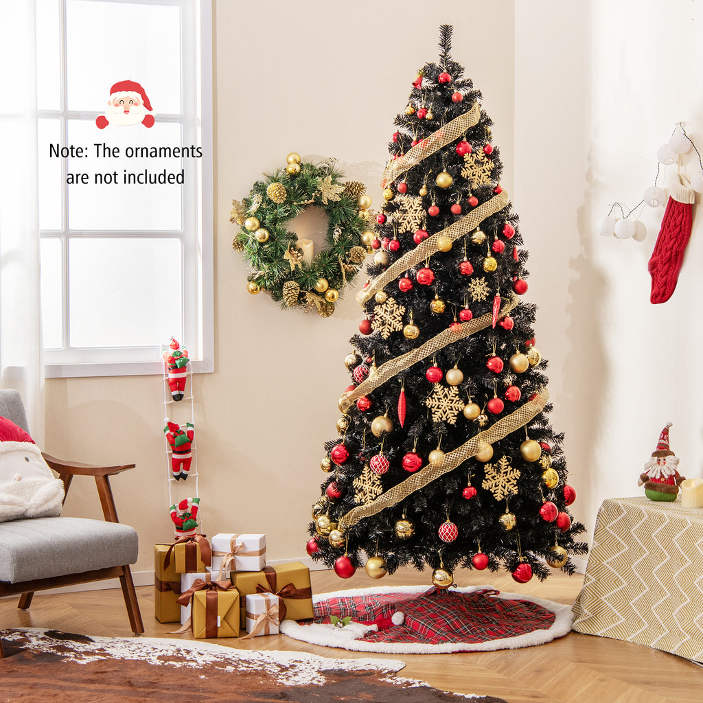 7 Ft Artificial Christmas Tree with Bendable Top & Warm LED Lights - Black