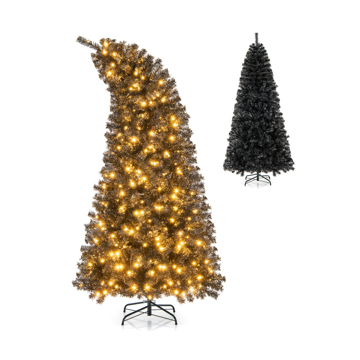 7 Ft Artificial Christmas Tree with Bendable Top & Warm LED Lights - Black