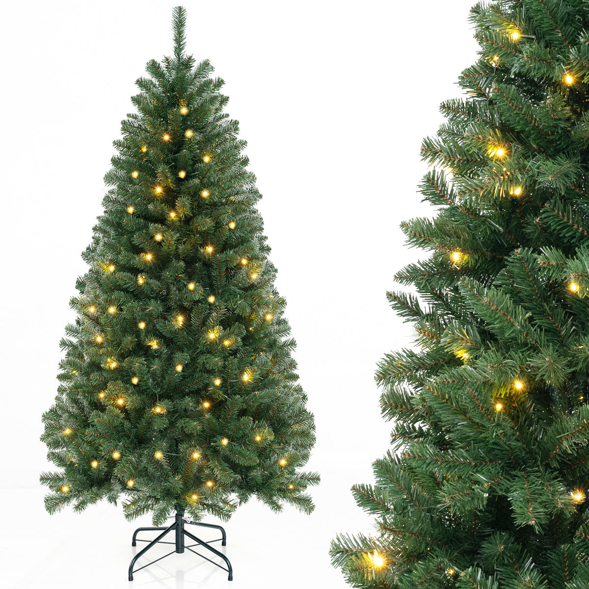 Green 6ft Artificial Christmas Tree with 568 Branch Tips & Warm White LED Lights