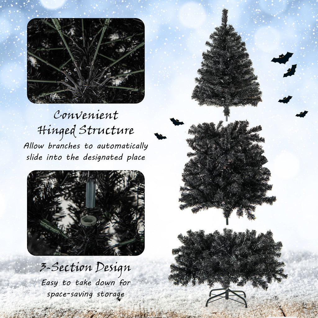 7 Ft Artificial Christmas Tree with Bendable Top & Warm LED Lights - Black