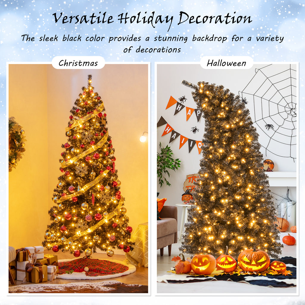 7 Ft Artificial Christmas Tree with Bendable Top & Warm LED Lights - Black