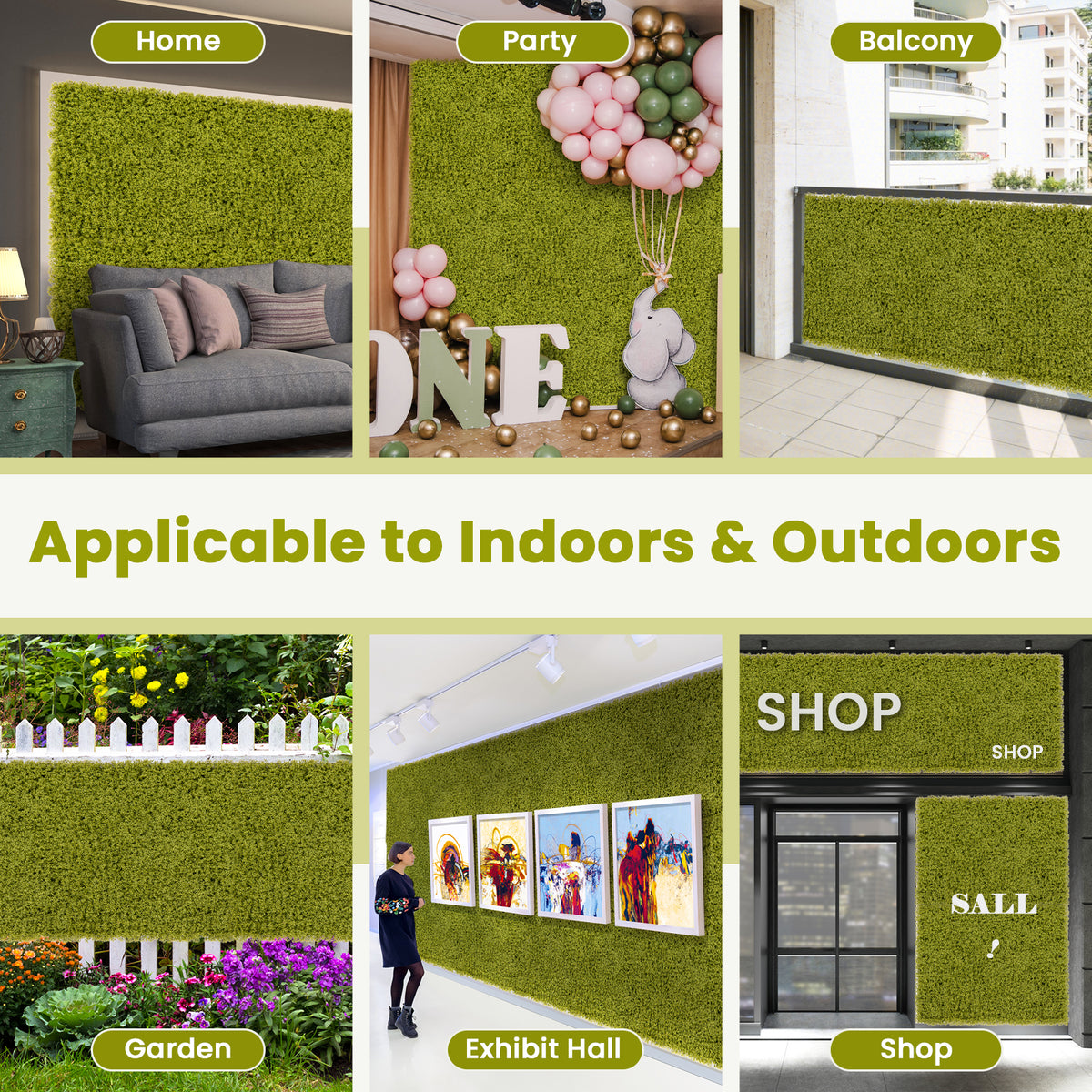Artificial Grass Wall Panels - Light Green, 20x20 Inches, 12 Pieces for Garden & Balcony