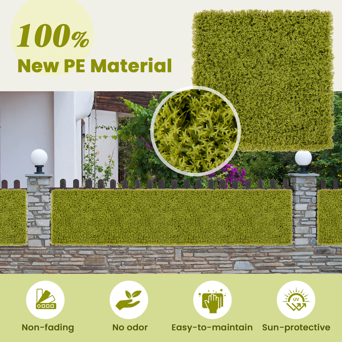 Artificial Grass Wall Panels - Light Green, 20x20 Inches, 12 Pieces for Garden & Balcony