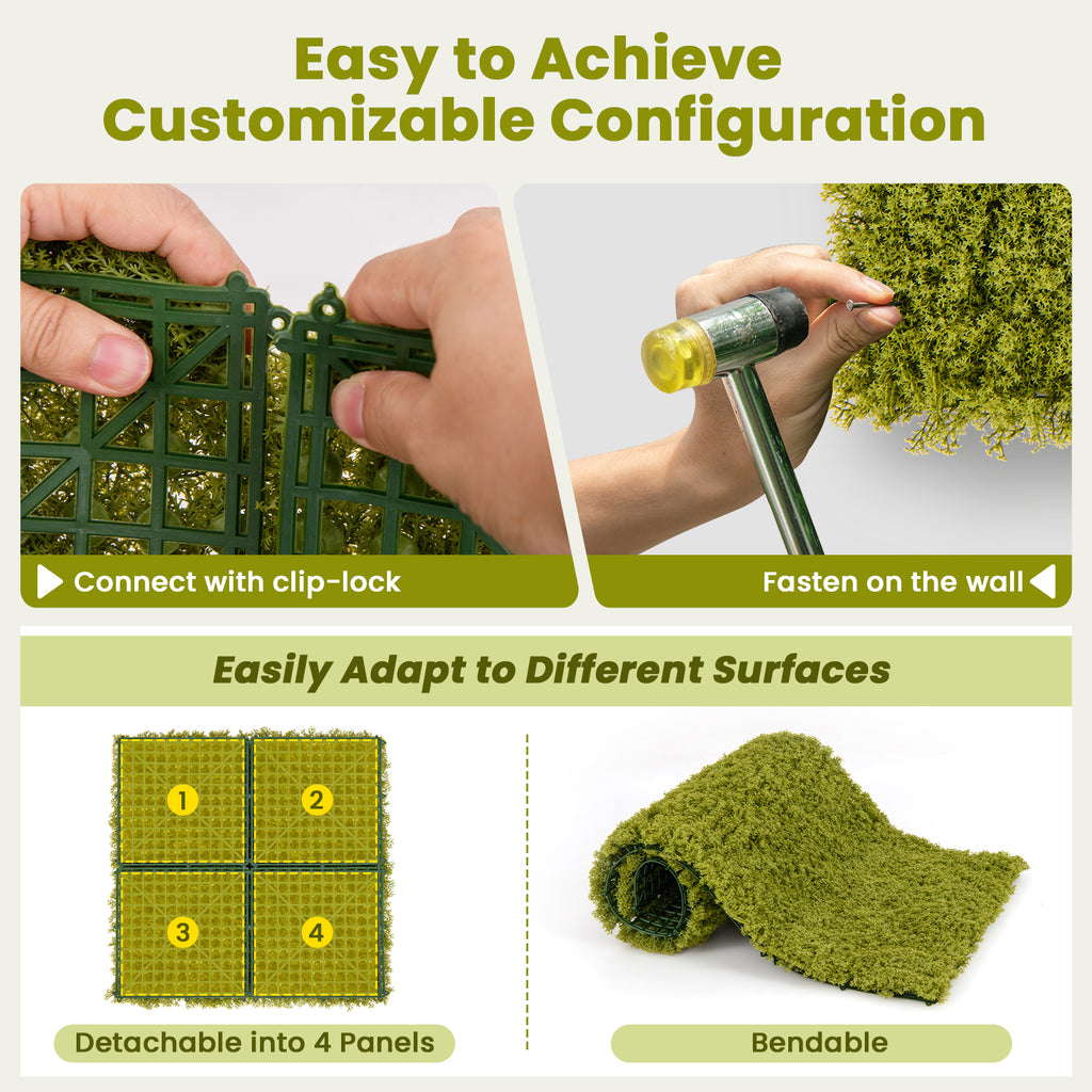 Artificial Grass Wall Panels - Light Green, 20x20 Inches, 12 Pieces for Garden & Balcony
