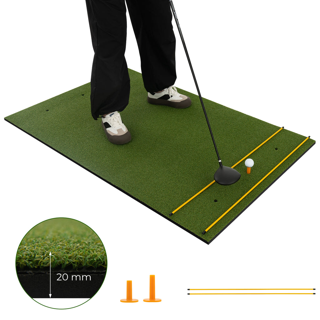 3 x 5 Feet Golf Practice Mat with Tee Holders & Alignment Sticks - Indoor Outdoor Training