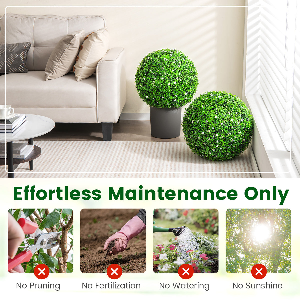 2 Pieces Faux Boxwood Topiary Balls with White Flowers - 19 Inches Artificial Garden Decor